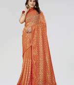 Orange Embroidered Net Saree With Blouse Piece