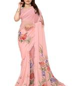 Pink Embellished Georgette Saree With Blouse Piece
