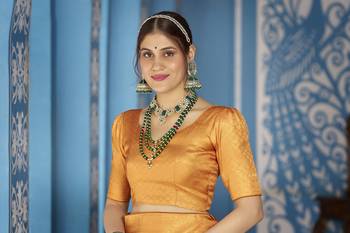 Orange::Multicolour Printed Silk Blend Saree With Blouse Piece 4