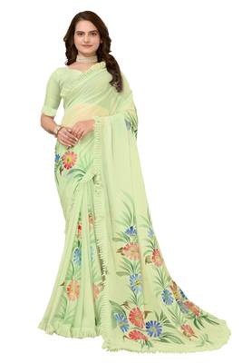 Green Embellished Georgette Saree With Blouse Piece 1