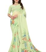 Green Embellished Georgette Saree With Blouse Piece