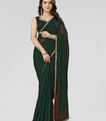Bottale Green Solid/Plain Georgette Saree With Blouse Piece