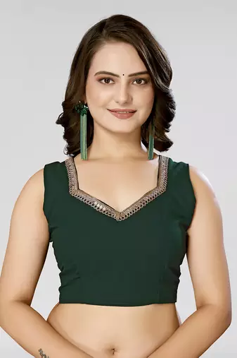 Bottale Green Solid/Plain Georgette Saree With Blouse Piece