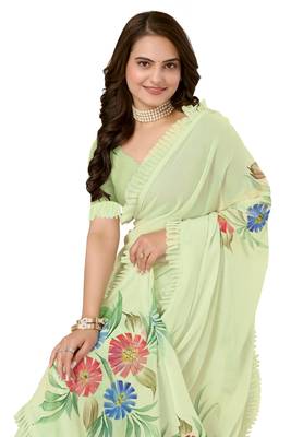 Green Embellished Georgette Saree With Blouse Piece 5