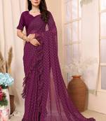 Wine Embellished Georgette Saree With Blouse Piece