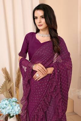 Wine Embellished Georgette Saree With Blouse Piece 4
