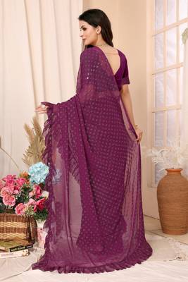 Wine Embellished Georgette Saree With Blouse Piece 5