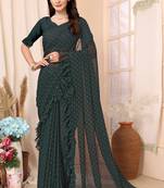 Bottle Green Embellished Georgette Saree With Blouse Piece