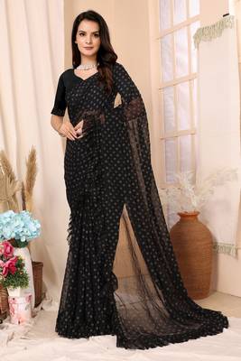 Black Embellished Georgette Saree With Blouse Piece 1