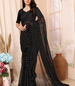 Black Embellished Georgette Saree With Blouse Piece
