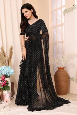 Black Embellished Georgette Saree With Blouse Piece 2