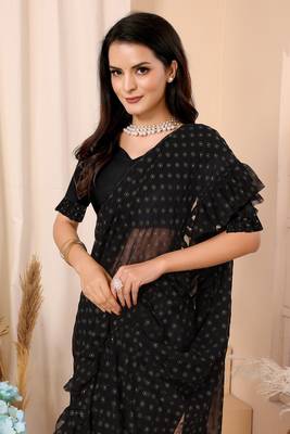 Black Embellished Georgette Saree With Blouse Piece 4