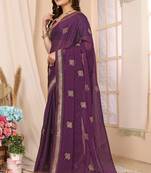Purple Embroidered Chiffon Saree With Blouse Piece