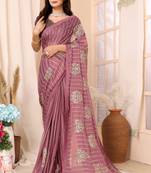 Pink Embroidered Chiffon Saree With Blouse Piece