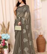 Green Embroidered Chiffon Saree With Blouse Piece