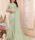 Pista Green Embellished Georgette Saree With Blouse Piece