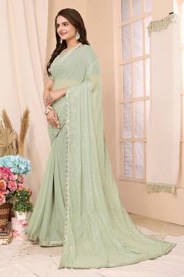 Pista Green Embellished Georgette Saree With Blouse Piece 2