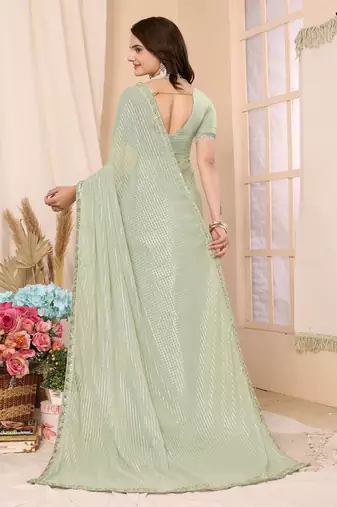 Pista Green Embellished Georgette Saree With Blouse Piece