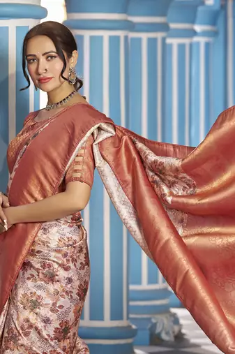 Mauve::Multicolour Printed Silk Blend Saree With Blouse Piece
