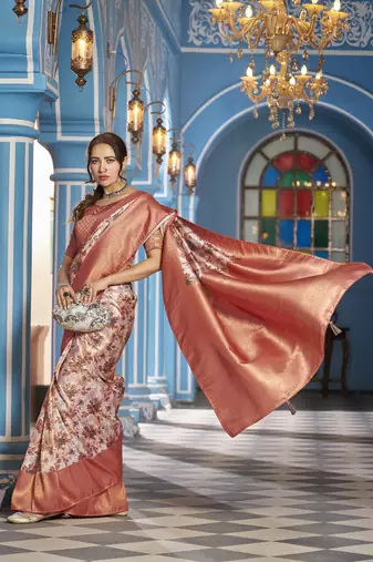 Mauve::Multicolour Printed Silk Blend Saree With Blouse Piece