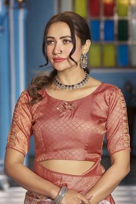Mauve::Multicolour Printed Silk Blend Saree With Blouse Piece 5