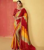 Beautiful Foil Print Moss Chiffon With Embroidery Border Work Saree