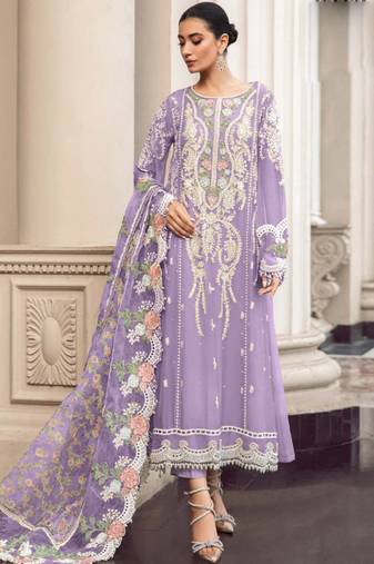 Lavender faux georgette embroidery pakistani salwar suit