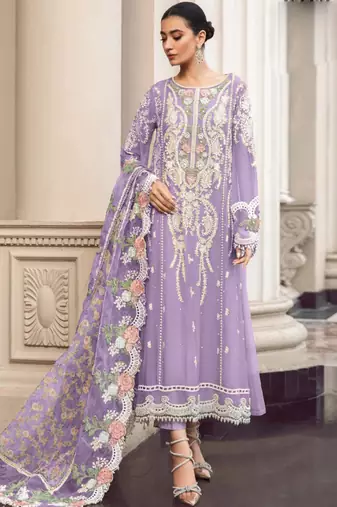 Lavender faux georgette embroidery pakistani salwar suit