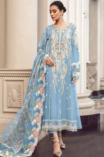 Sky blue faux georgette embroidery pakistani salwar suit