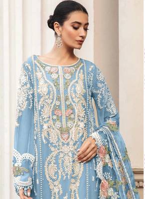 Sky blue faux georgette embroidery pakistani salwar suit 2