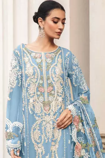 Sky blue faux georgette embroidery pakistani salwar suit