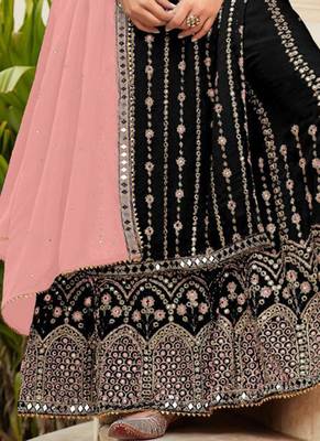 black georgette unstitched mirror top and bottom with dupatta 2