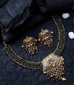 Gold plated green flower hydra necklace set