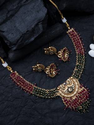 Gold plated ruby green hydra necklace set 1