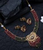Gold plated ruby green hydra necklace set