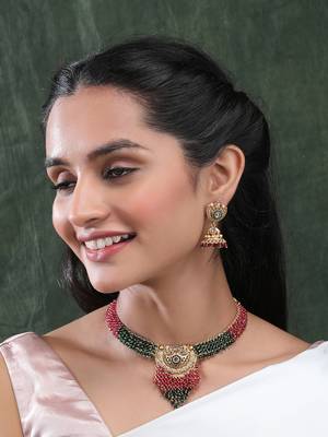 Gold plated ruby green hydra necklace set 2