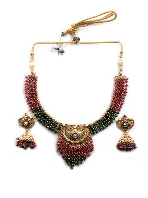 Gold plated ruby green hydra necklace set 3