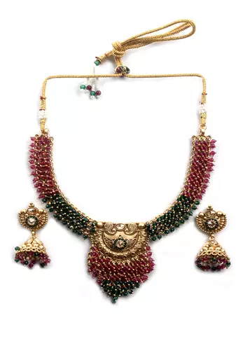 Gold plated ruby green hydra necklace set