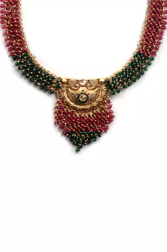 Gold plated ruby green hydra necklace set
