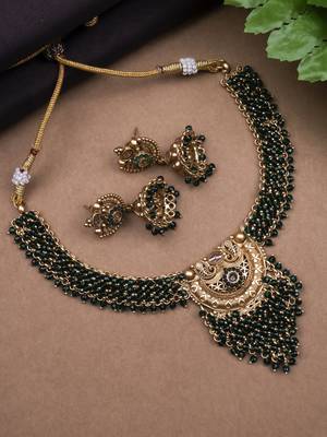 Gold plated green hydra necklace set 1