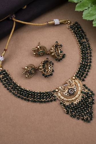 Gold plated green hydra necklace set