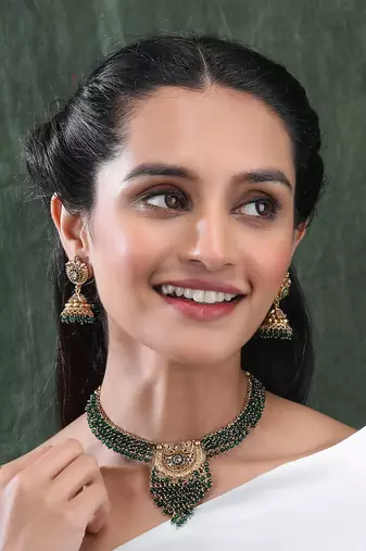 Gold plated green hydra necklace set