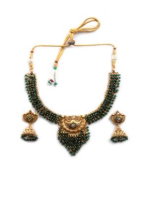 Gold plated green hydra necklace set 3