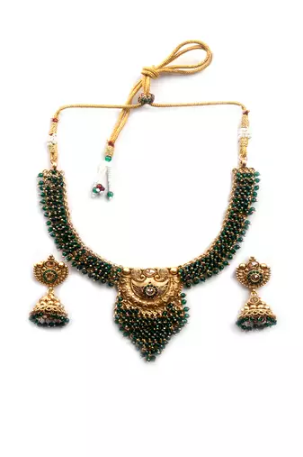 Gold plated green hydra necklace set