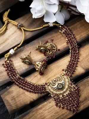Gold plated ruby hydra necklace set 1