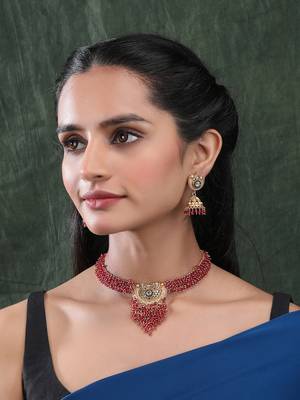 Gold plated ruby hydra necklace set 2