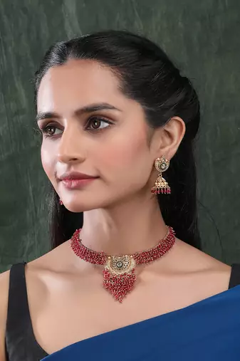 Gold plated ruby hydra necklace set