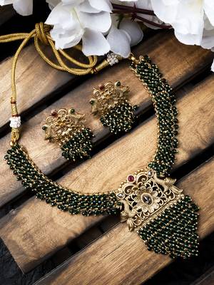 Gold plated green peacock hydra necklace set 1