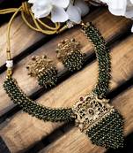 Gold plated green peacock hydra necklace set
