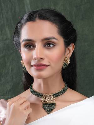 Gold plated green peacock hydra necklace set 2